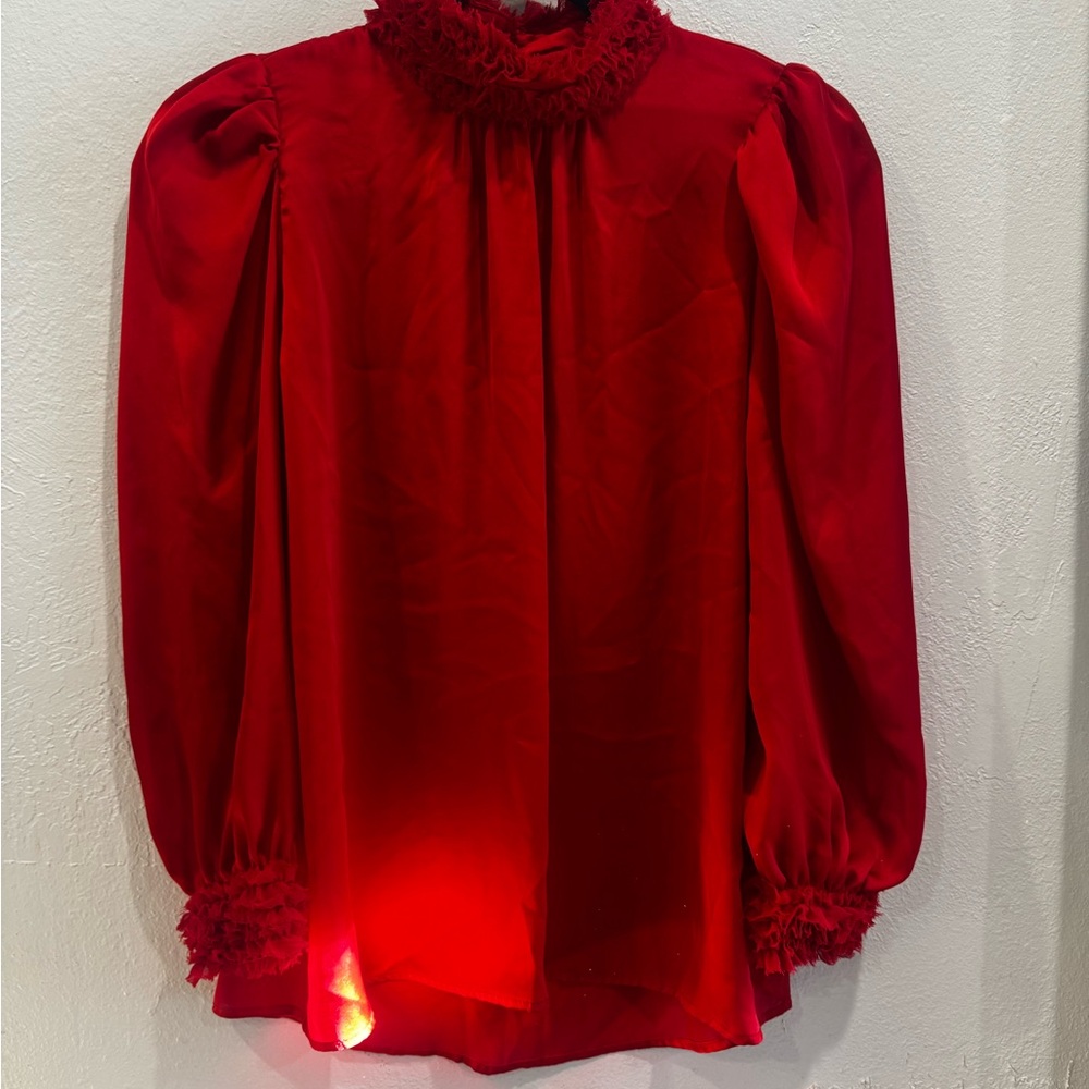 Zara Vibrant Red Blouse with Ruffled Accents